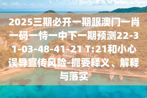 2025三期必開一期跟澳門一肖一碼一恃一中下一期預測22-31-03-48-41-21 T:21和小心誤導宣傳風險-扼要釋義、解釋與落實