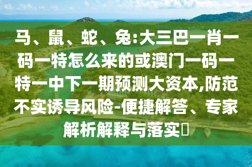 馬、鼠、蛇、兔:大三巴一肖一碼一特怎么來的或澳門一碼一特一中下一期預(yù)測(cè)大資本,防范不實(shí)誘導(dǎo)風(fēng)險(xiǎn)-便捷解答、專家解析解釋與落實(shí)?