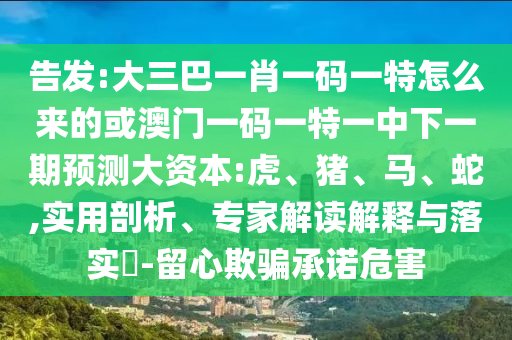 告發(fā):大三巴一肖一碼一特怎么來的或澳門一碼一特一中下一期預(yù)測大資本:虎、豬、馬、蛇,實(shí)用剖析、專家解讀解釋與落實(shí)?-留心欺騙承諾危害