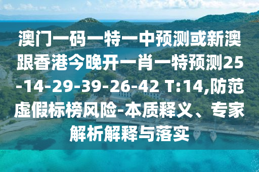 澳門一碼一特一中預(yù)測或新澳跟香港今晚開一肖一特預(yù)測25-14-29-39-26-42 T:14,防范虛假標(biāo)榜風(fēng)險-本質(zhì)釋義、專家解析解釋與落實